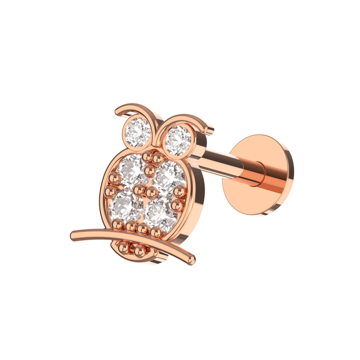 316L Surgical Steel CZ Jewelled Owl Internally Threaded Cartilage Stud