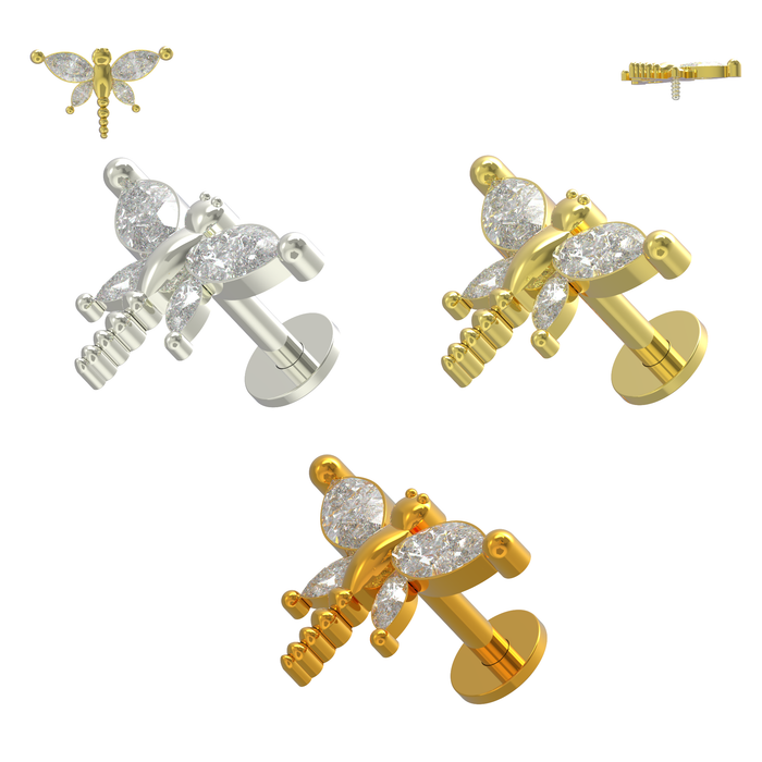 316L Surgical Steel CZ Jewelled Dragonfly Internally Threaded Cartilage Stud