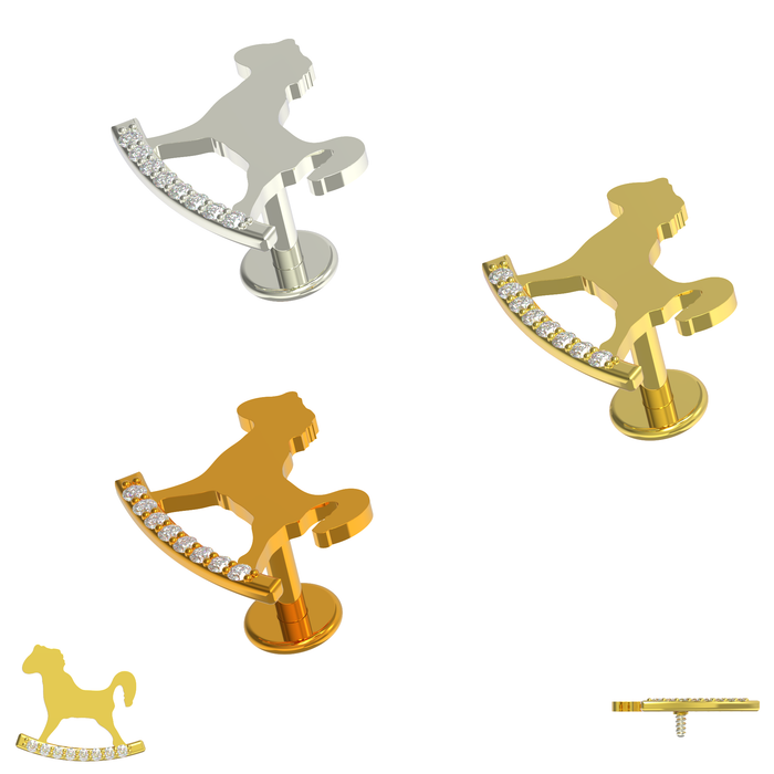 316L Surgical Steel CZ Jewelled Rocking Horse Internally Threaded Cartilage Stud