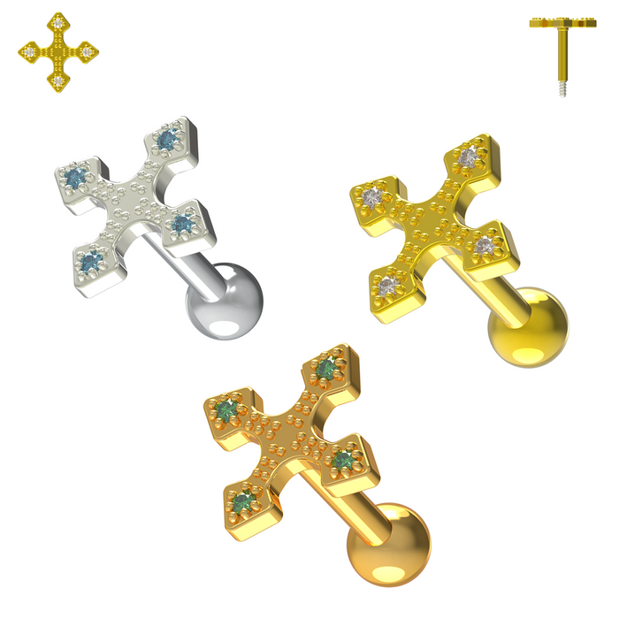 925 Sterling Silver Jewelled Irish Cross Cartilage Stud