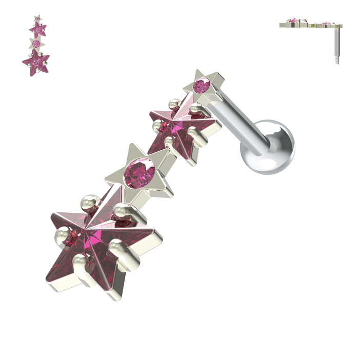 925 Sterling Silver Multiple Shooting Star Cartilage Ear Stud