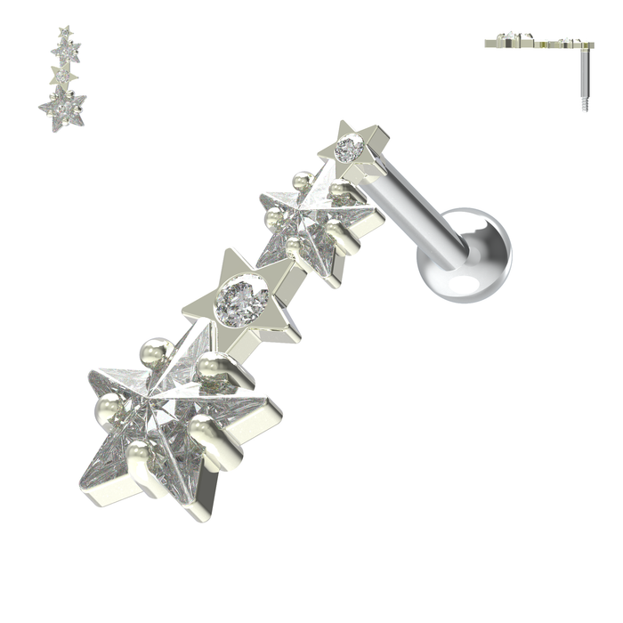 925 Sterling Silver Multiple Shooting Star Cartilage Ear Stud