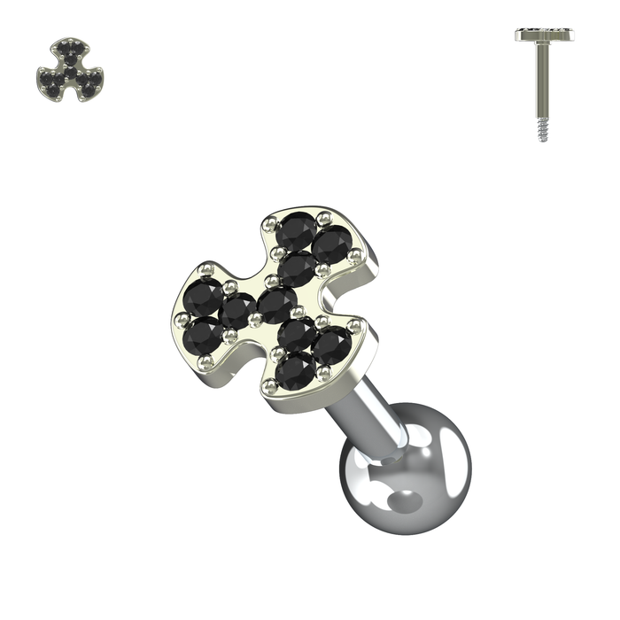 925 Sterling Silver Jewelled Biohazard Cartilage Ear Stud