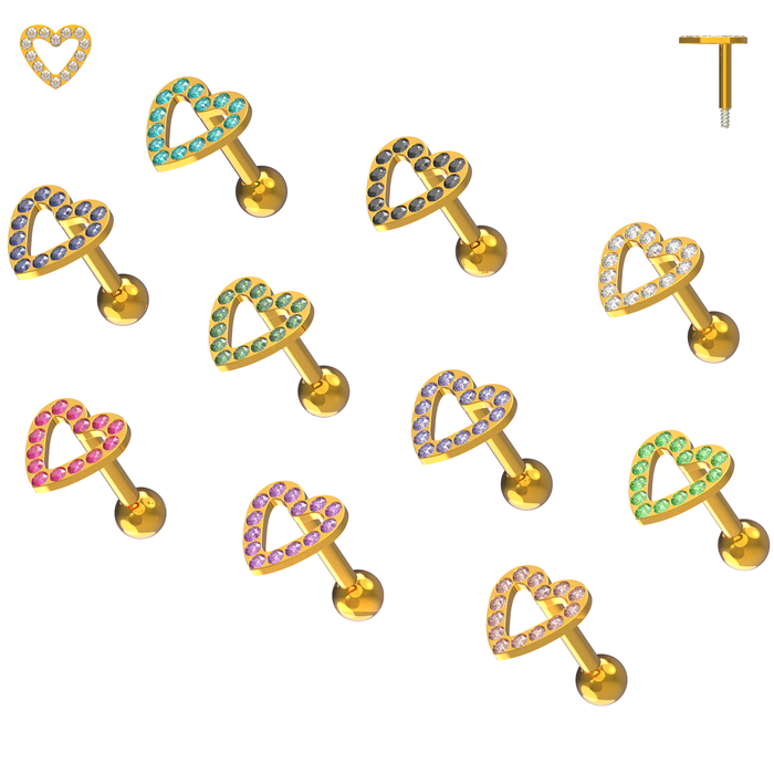 925 Sterling Silver Jewelled Heart Cartilage Ear Stud