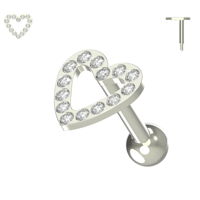 925 Sterling Silver Jewelled Heart Cartilage Ear Stud