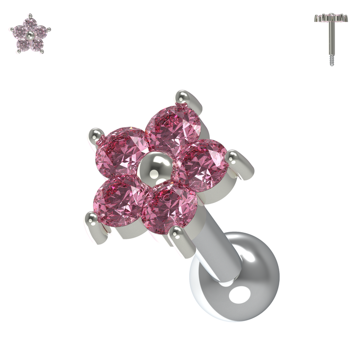 925 Sterling Silver Flower Gemstone Cartilage Ear Stud