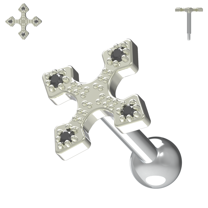 925 Sterling Silver Jewelled Irish Cross Cartilage Stud