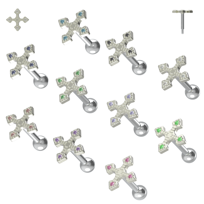 925 Sterling Silver Jewelled Irish Cross Cartilage Stud