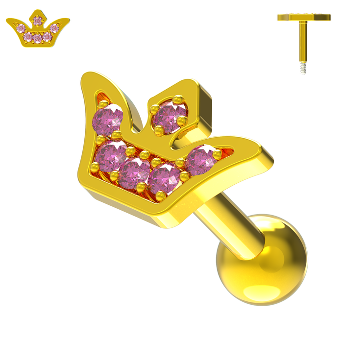 925 Sterling Silver Jewelled Crown Cartilage Stud