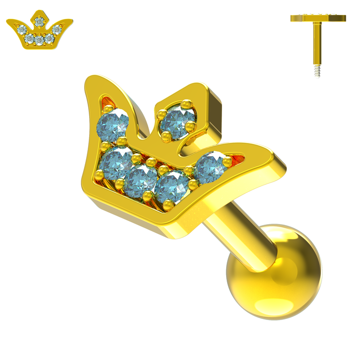 925 Sterling Silver Jewelled Crown Cartilage Stud