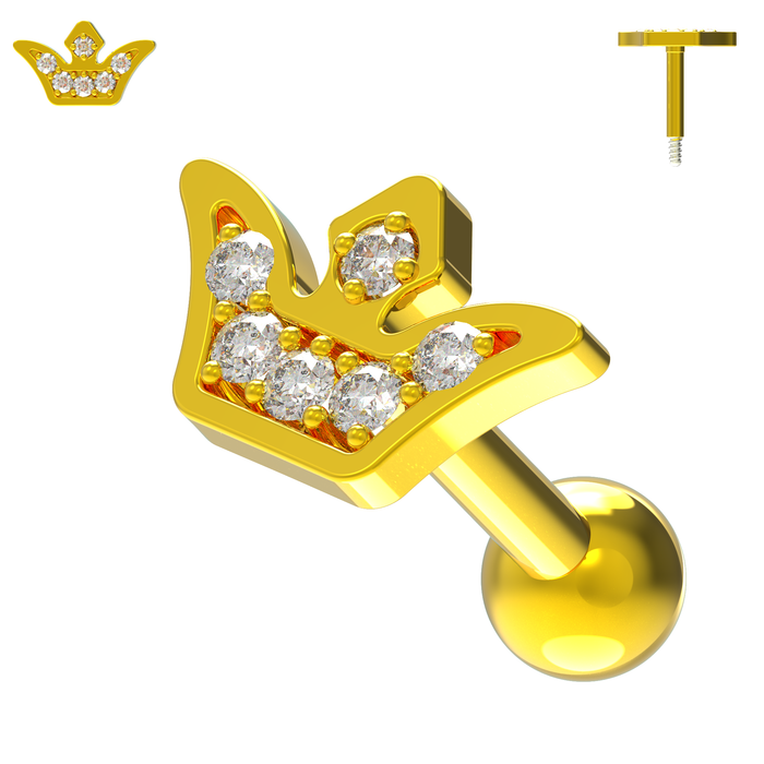 925 Sterling Silver Jewelled Crown Cartilage Stud