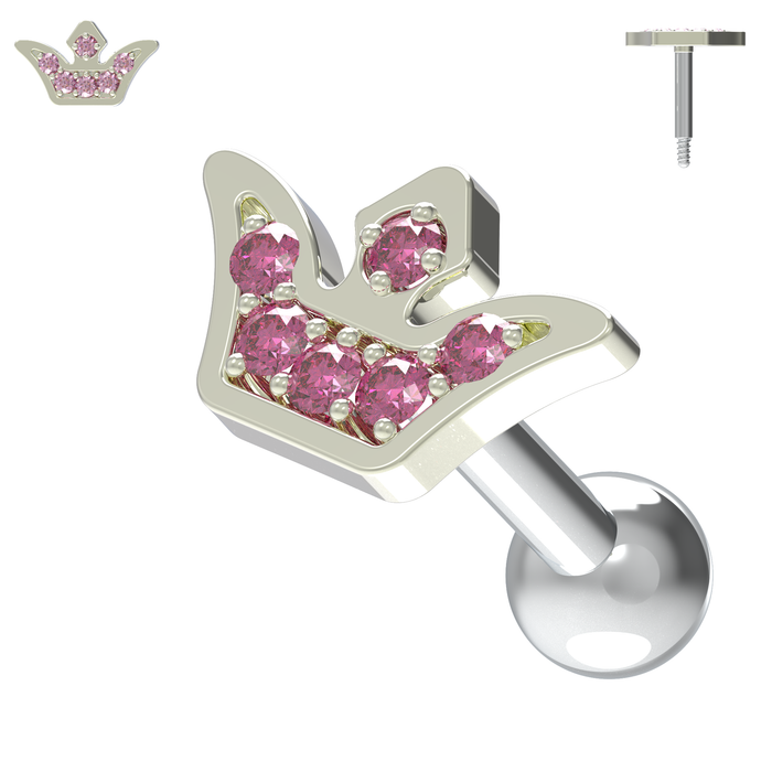 925 Sterling Silver Jewelled Crown Cartilage Stud