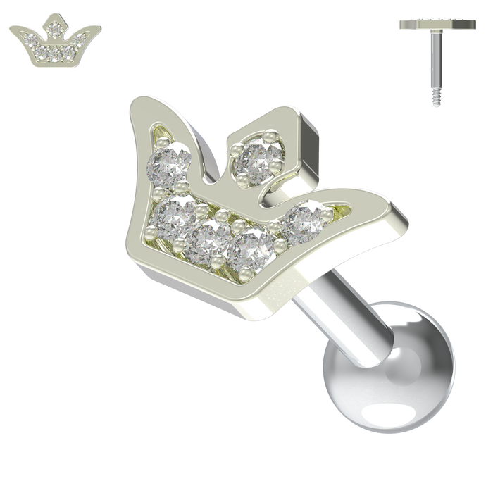 925 Sterling Silver Jewelled Crown Cartilage Stud