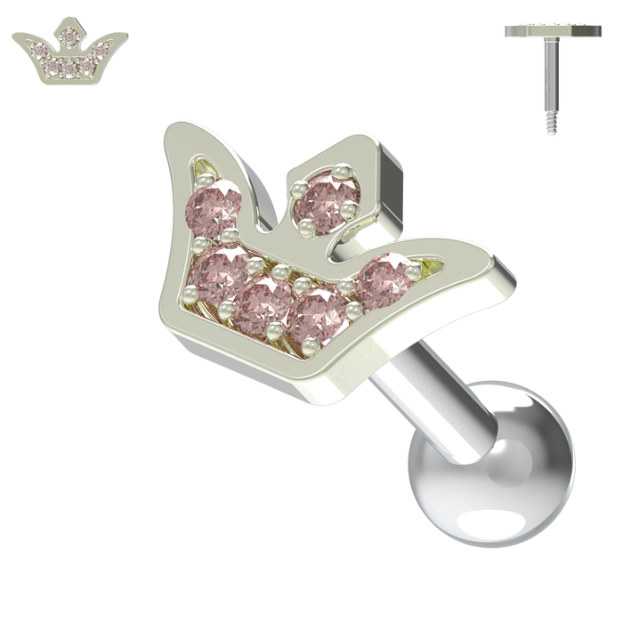 925 Sterling Silver Jewelled Crown Cartilage Stud