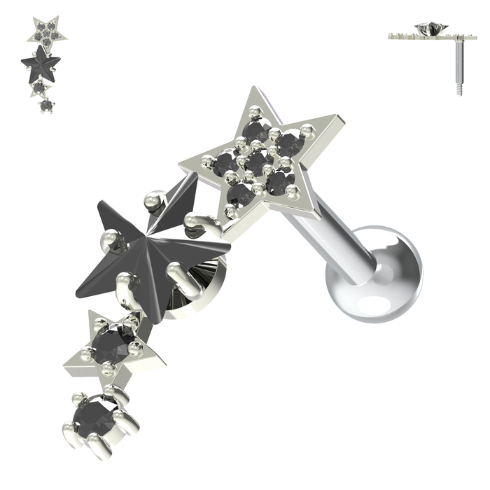 925 Sterling Silver Sparkling Stars Cartilage Stud