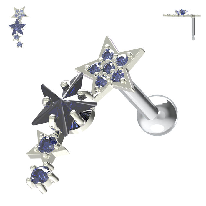 925 Sterling Silver Sparkling Stars Cartilage Stud