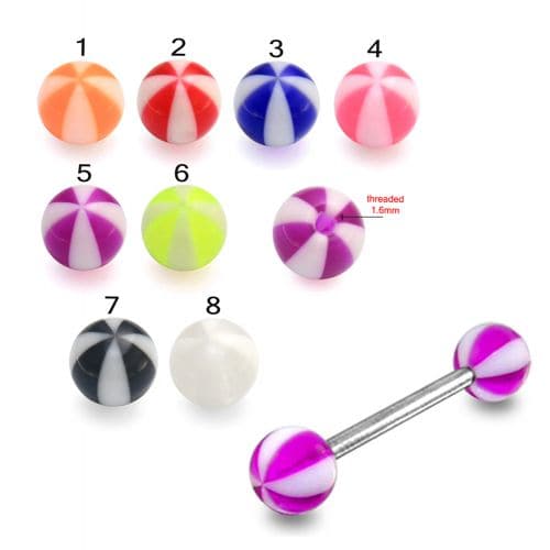 Steel Tongue Barbell with Beach Ball UV Balls (Pack of 10) - Monster Piercing