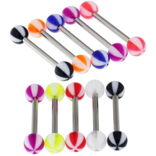 Steel Tongue Barbell with Beach Ball UV Balls (Pack of 10) - Monster Piercing