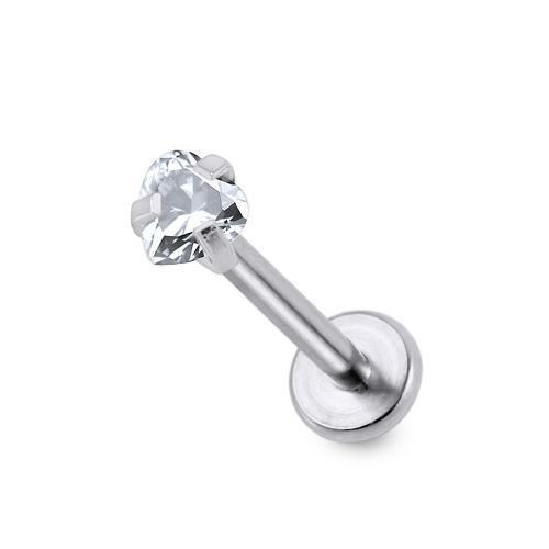 316L Surgical Steel Heart Jewelled Top Labret Bar - Monster Piercing