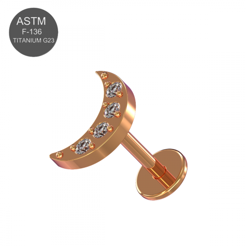 G23 Grade Titanium Crescent Thread-less Push-Fit Labret With Stones