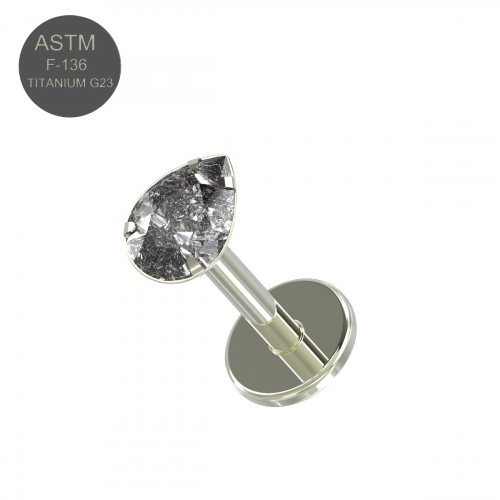 G23 Grade Titanium Thread-less Push-Fit Labret With Tear Shape Stone