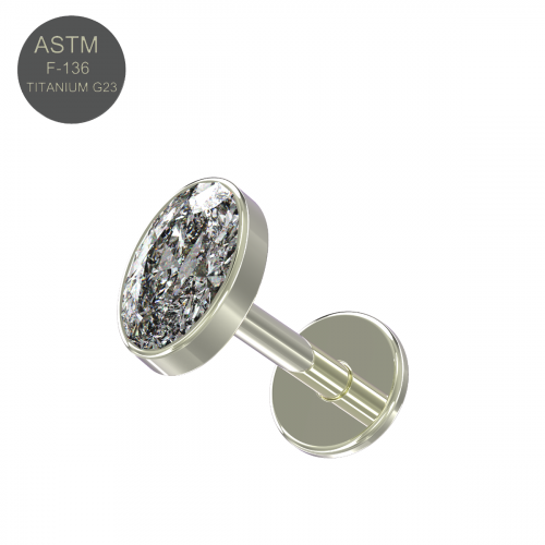 G23 Grade Titanium Oval CZ Jewelled Thread-less PushFit Flat Back