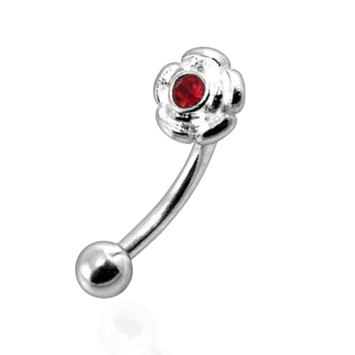 Jewelled Mini Rose Curved Barbell Eyebrow | Rook | Bridge Ring