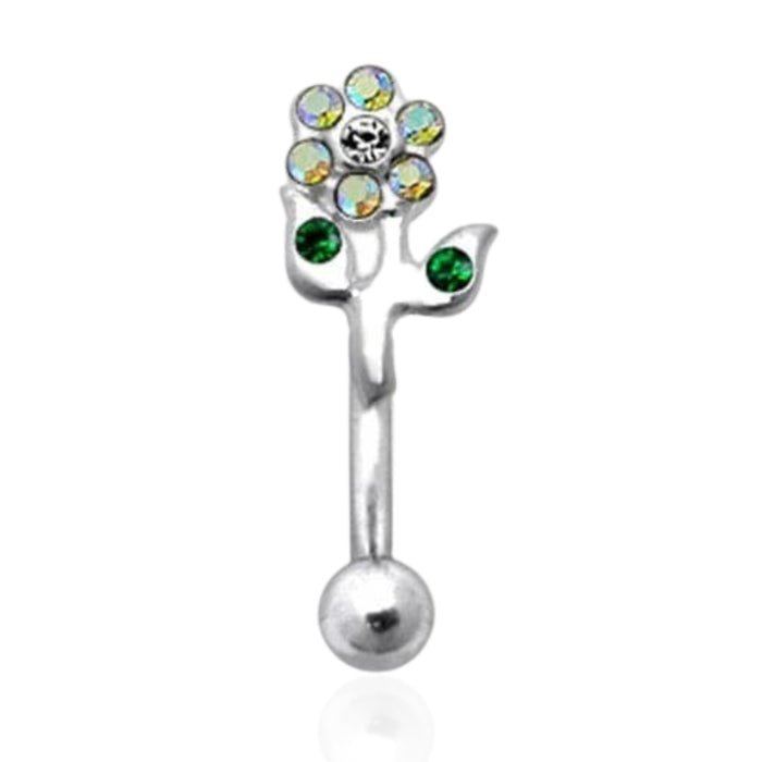 Jewelled Mini Flower Curved Barbell Eyebrow | Rook | Bridge Ring