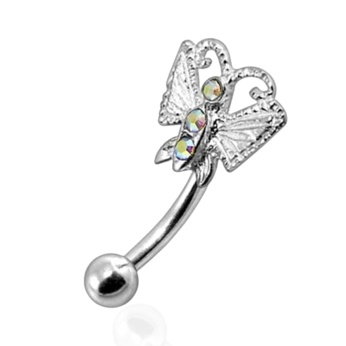 Jewelled Butterfly Curved Barbell Eyebrow | Rook | Bridge Ring