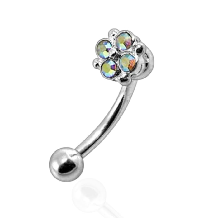 Jewelled Clover Curved Barbell Eyebrow | Rook | Bridge Ring