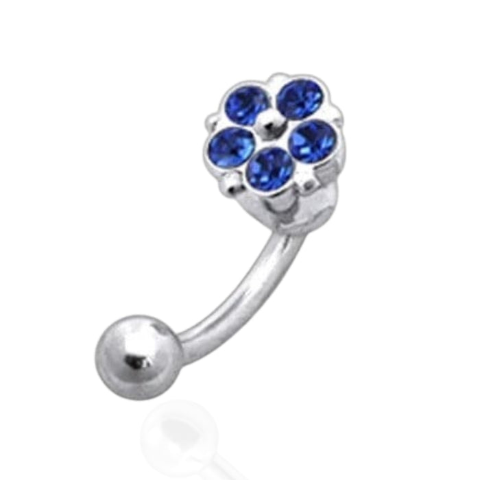 Jewelled Flower Curved Barbell Eyebrow | Rook | Bridge Ring