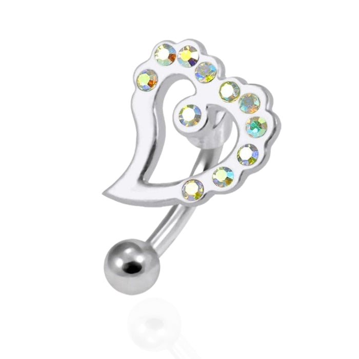 Jewelled Heart Curved Barbell Eyebrow | Rook | Bridge Ring