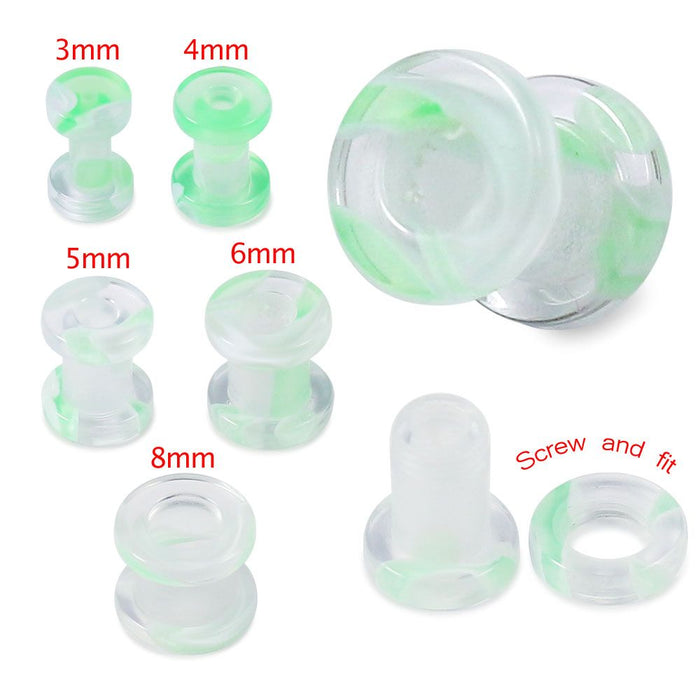 UV Green & Transparent External Screw Fit Flesh Tunnel