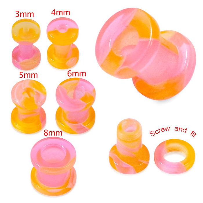 UV Orange & Pink External Screw Fit Flesh Tunnel