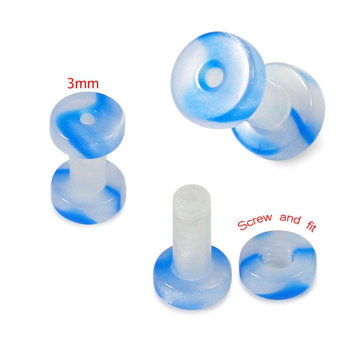 UV Blue & White External Screw Fit Flesh Tunnel