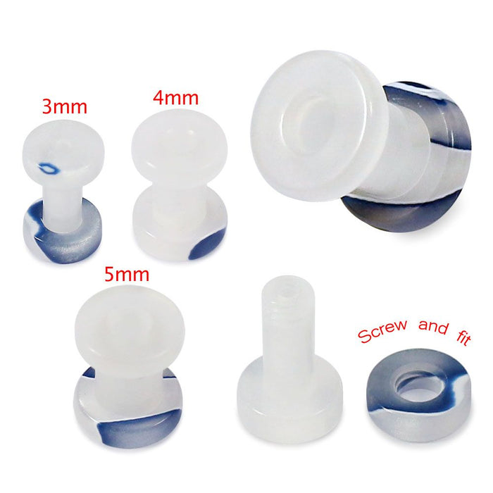 UV Dark Blue & White External Screw Fit Flesh Tunnel