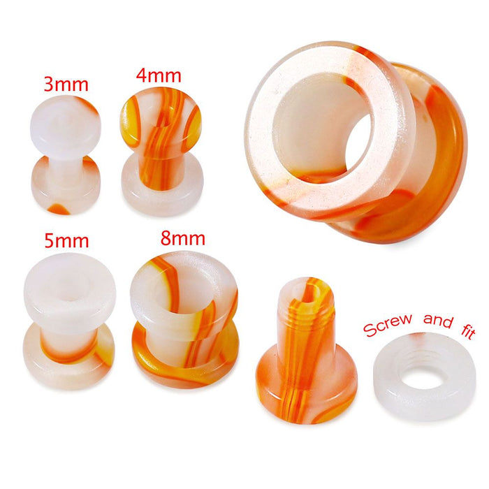 UV Orange & Clear External Screw Fit Flesh Tunnel