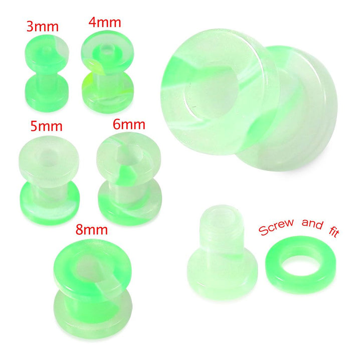 UV White & Green External Screw Fit Flesh Tunnel