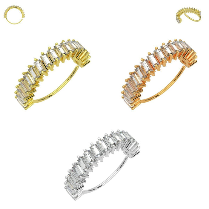 316L Surgical Steel Baguette CZ's Jewelled Bendable Cartilage Hoop