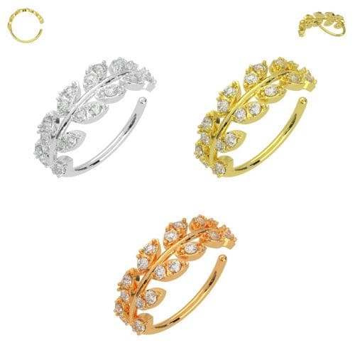 316L Surgical Steel Bendable Flexy CZ's Jeweled Leaves Cartilage Earing - Monster Piercing