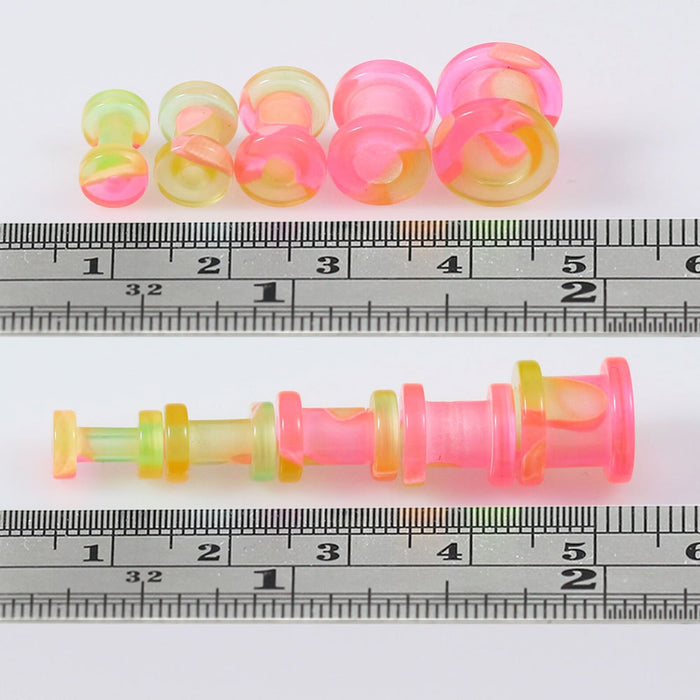 UV Pink & Yellow External Screw Fit Flesh Tunnel