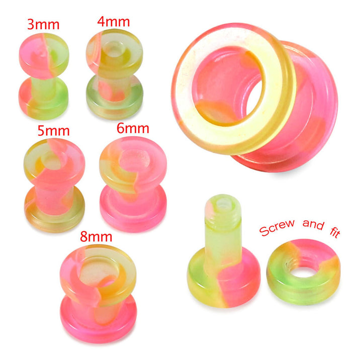 UV Pink & Yellow External Screw Fit Flesh Tunnel