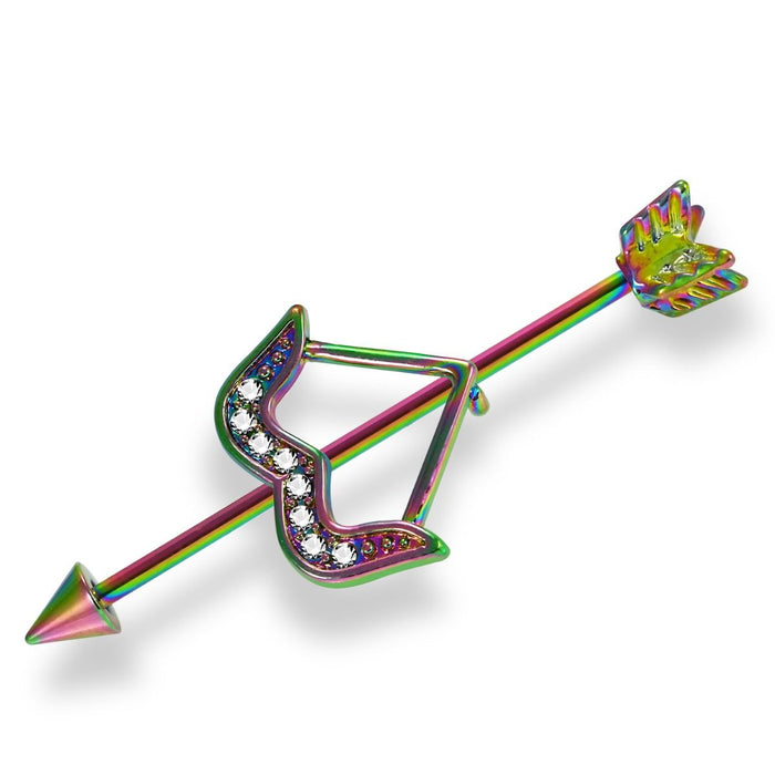 Anodised Arrow CZ Dazzling Bow Industrial Barbell