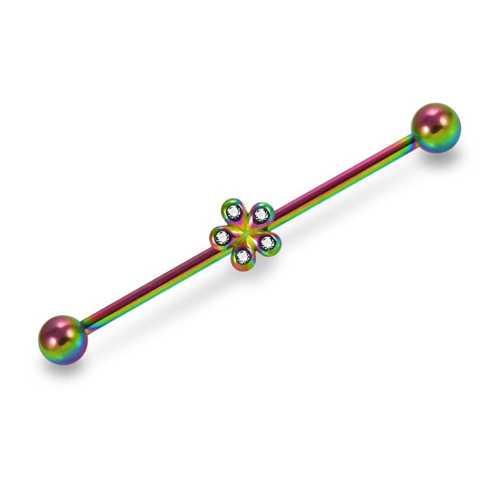 Anodised 316L Surgical Steel CZ Studded Daisy Industrial Barbell - Monster Piercing