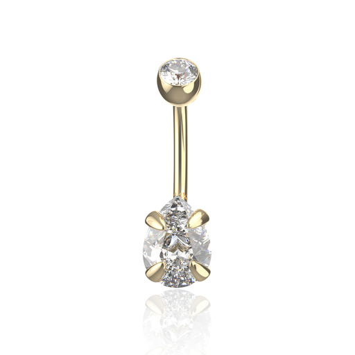 9K Solid Yellow Gold Pear Cut CZ Jewelled Internally Threaded Top Ball With CZ Belly Ring (Copy) - Monster Piercing