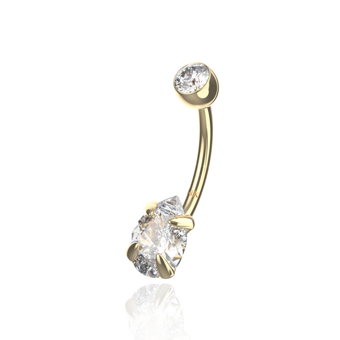 9K Solid Yellow Gold Pear Cut CZ Jewelled Internally Threaded Top Ball With CZ Belly Ring (Copy) - Monster Piercing