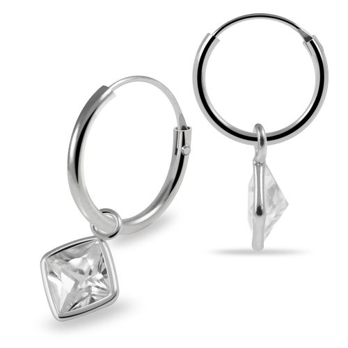 925 Sterling Silver Square Cut Cubic Zirconia Dangling Fashion Earring