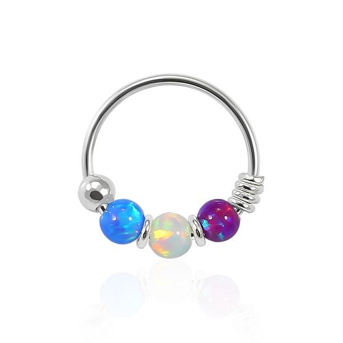 925 Sterling Silver with Opal Beads Hoop Nose Ring