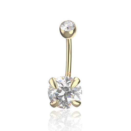 9K Solid Yellow Gold Double CZ Jewelled Internally Threaded Belly Ring - Monster Piercing