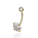 14K Solid Yellow Gold Double CZ Jewelled Internally Threaded Belly Ring - Monster Piercing